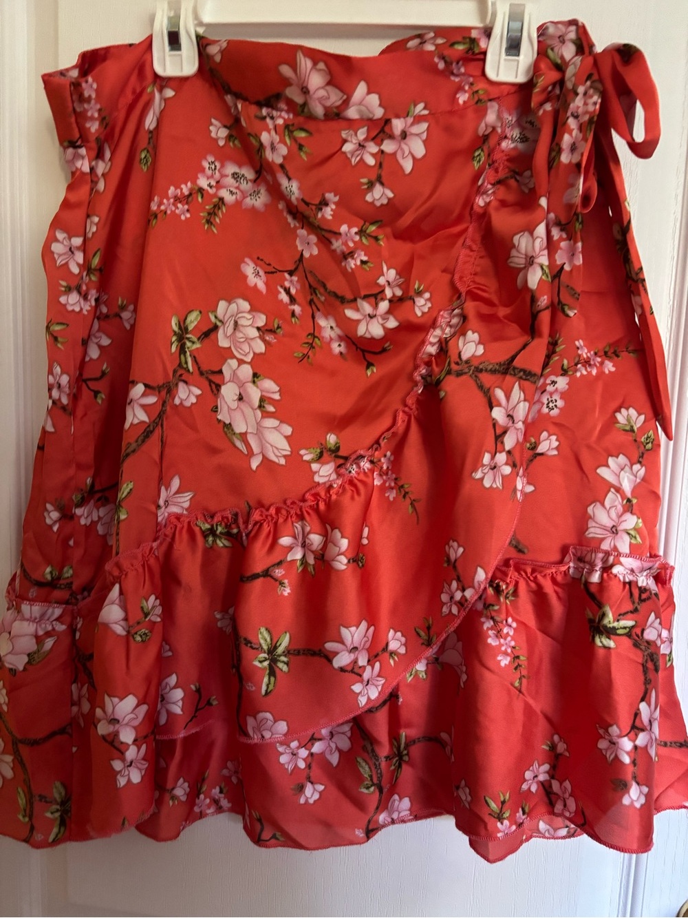 Tristan Coral Floral Wrap Skirt with Ruffle Trim